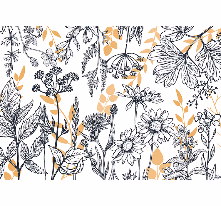 Flower wall mural botanical outline design - TenStickers