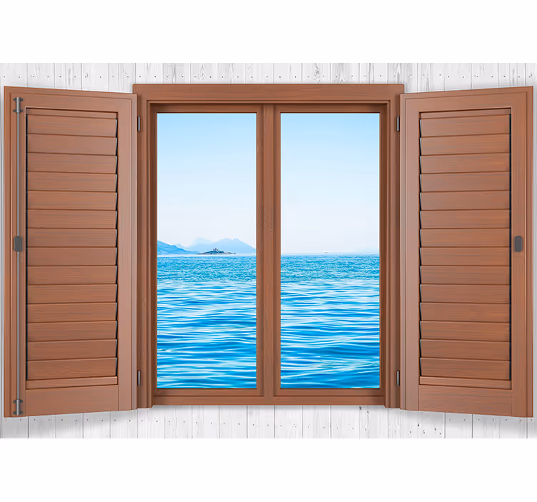 Tranquil window view ocean wall mural - TenStickers