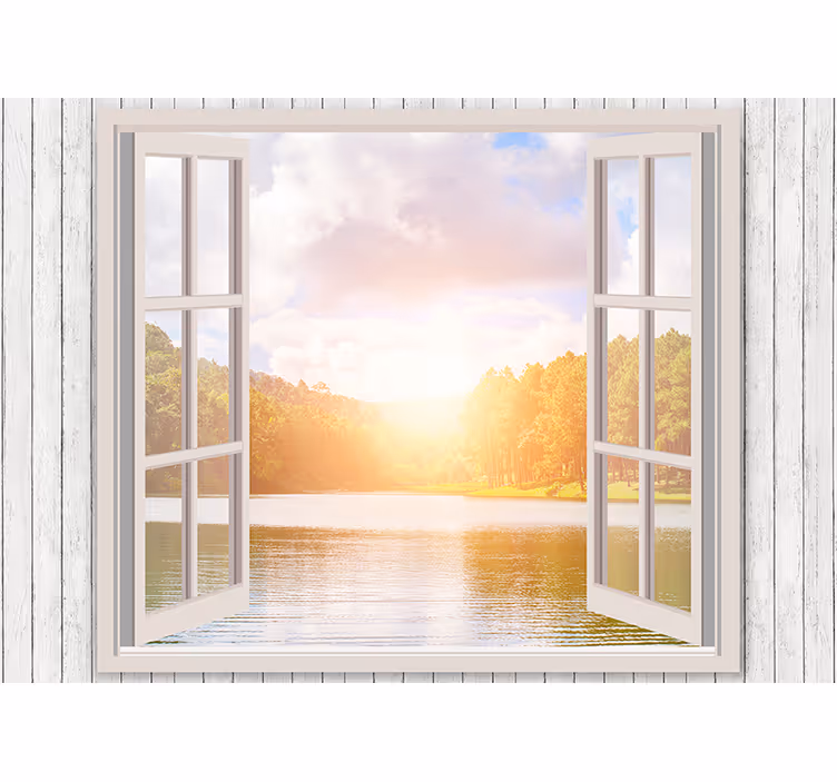 Nature wall mural sunrise over lake - TenStickers