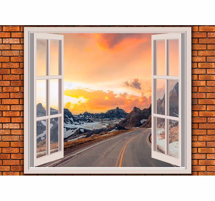 Window route and mountain 3D Wall Mural - TenStickers