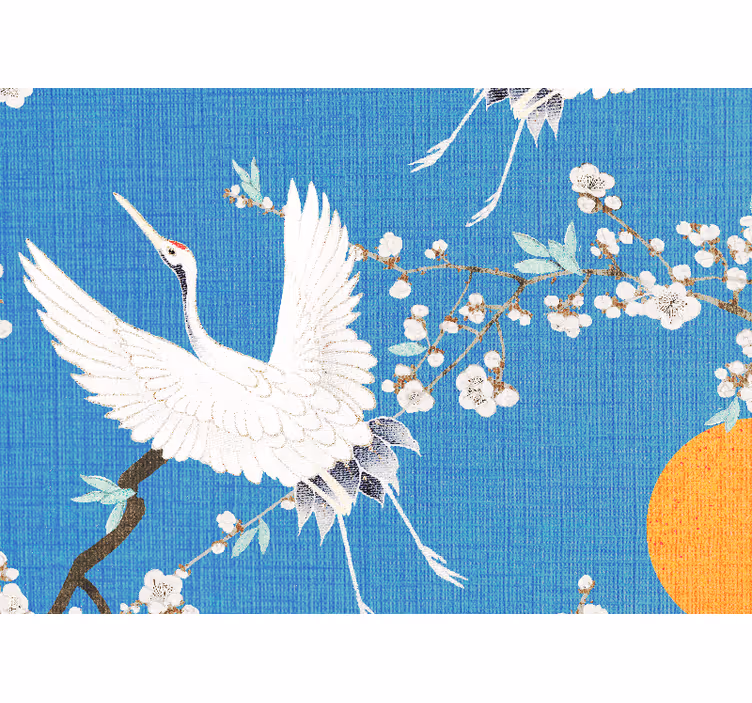 Lion wall mural elegant crane blossoms - TenStickers