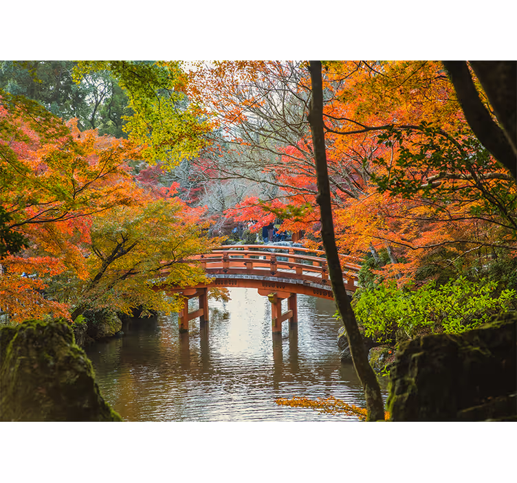 Nature wall mural autumn bridge landscape - TenStickers