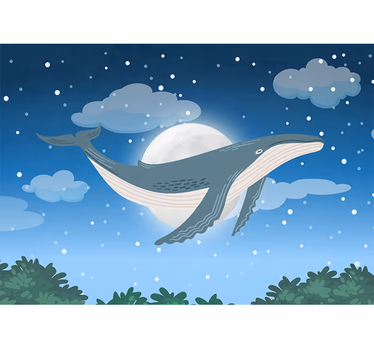 Animal wall mural whale under moonlight - TenStickers