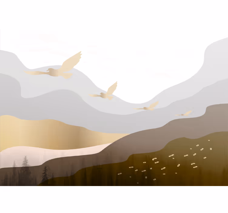 Golden birds in the fog  abstract wall murals - TenStickers