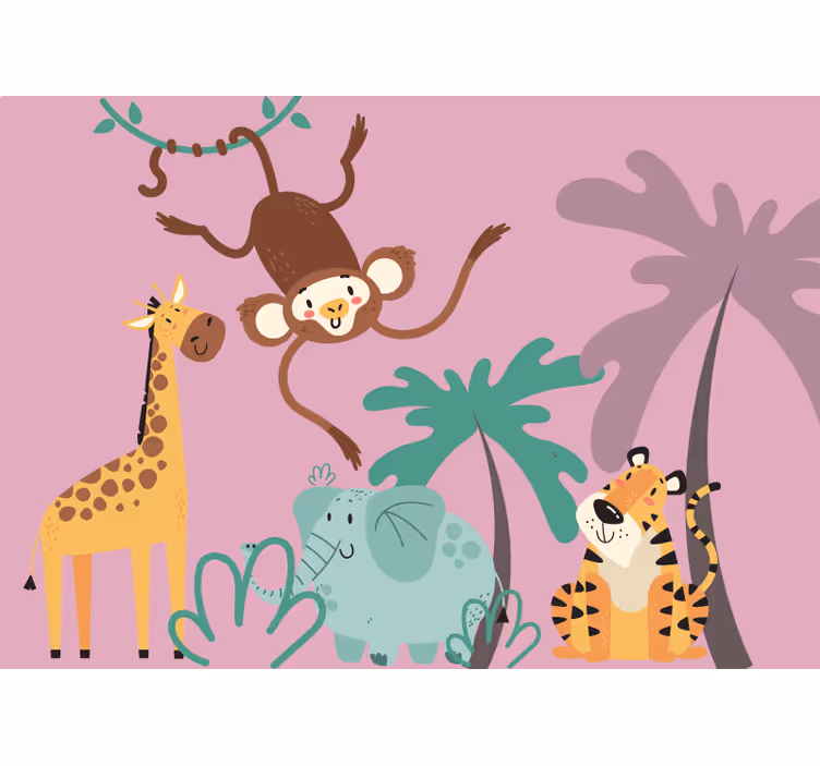 Animal wall mural playful jungle friends - TenStickers