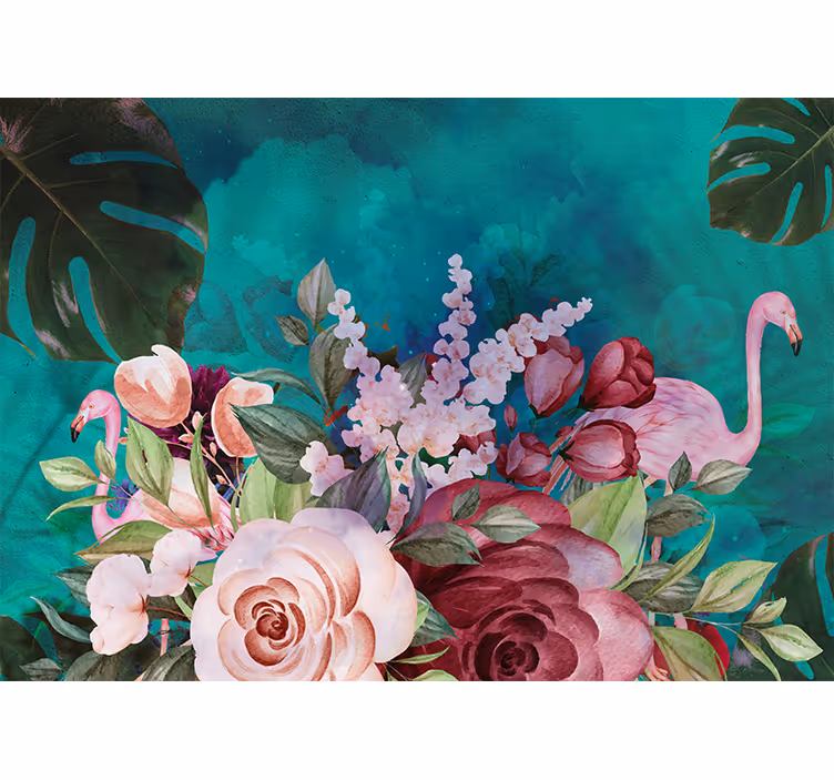 Flower wall mural flamingo floral arrangement - TenStickers