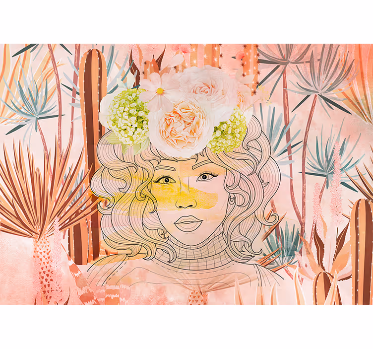 Art wall mural floral portrait artwork - TenStickers
