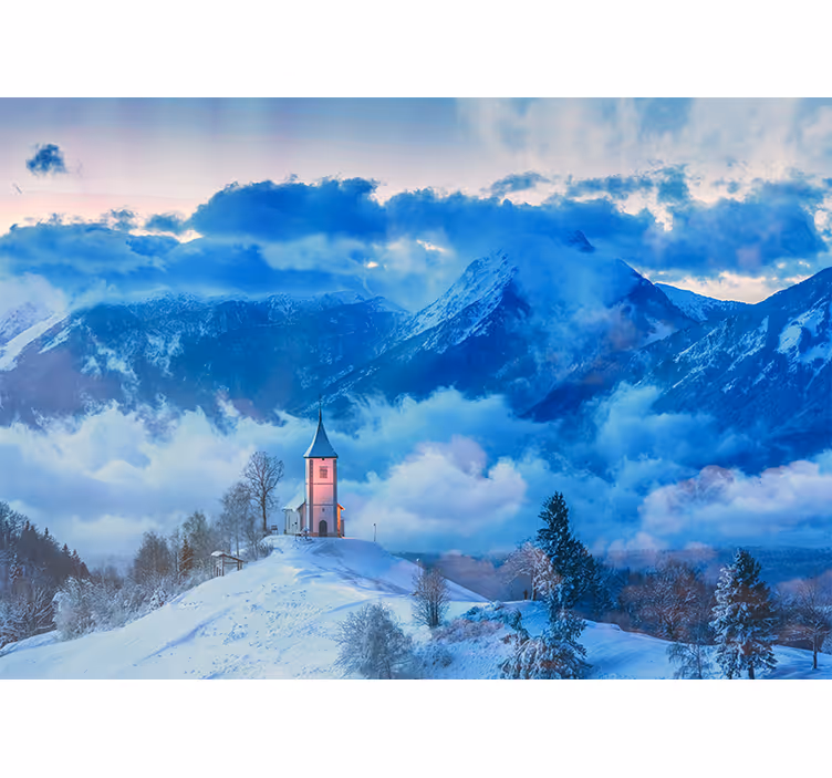 Landscape wall mural snowy mountain scene - TenStickers