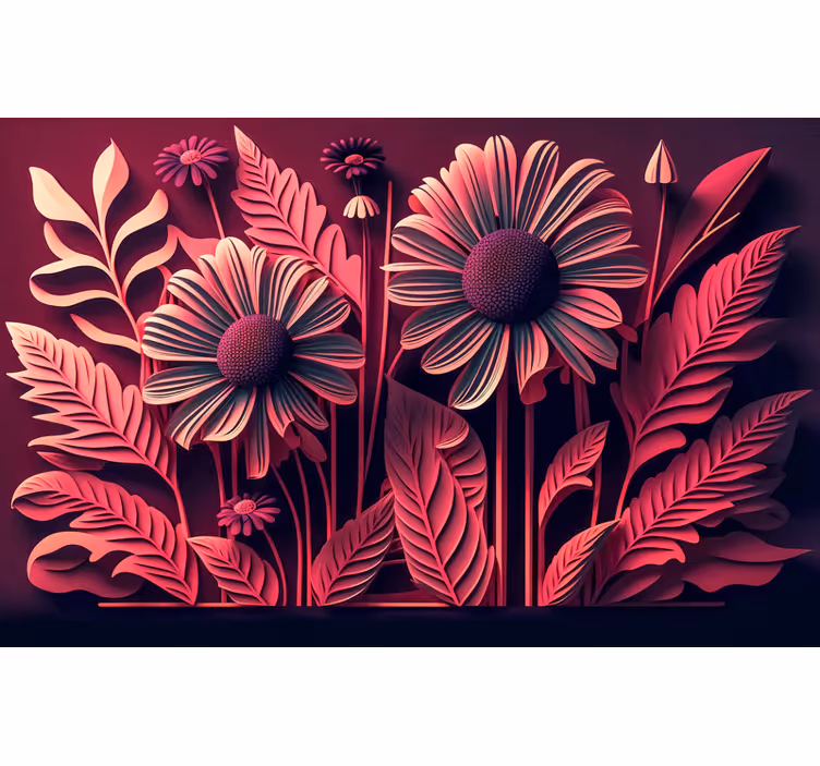 Digital Flowers Magenta Wallpaper - TenStickers