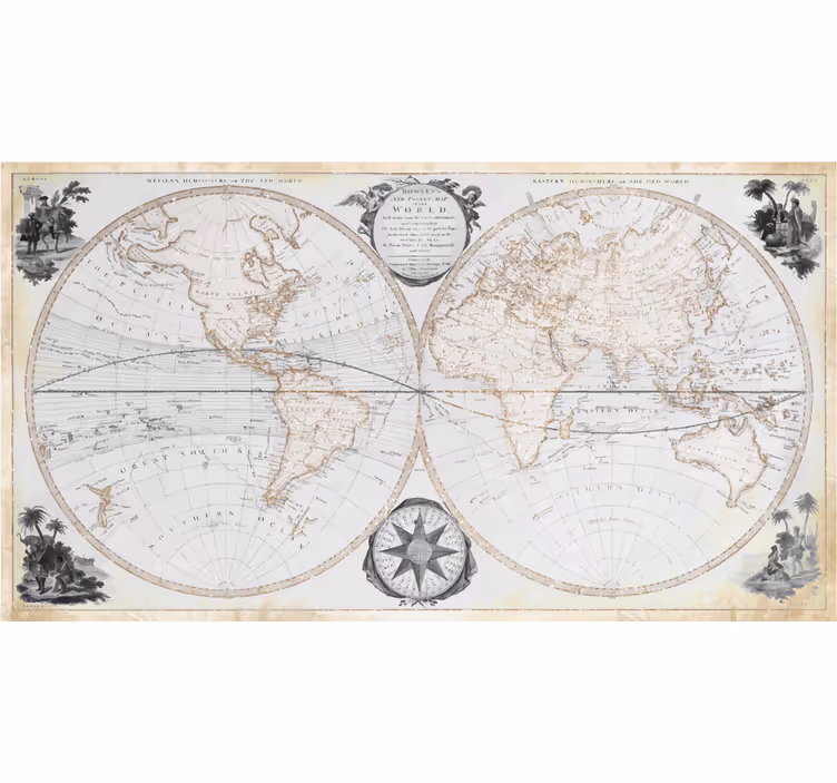 Watercolor vintage worldmap wall mural - TenStickers