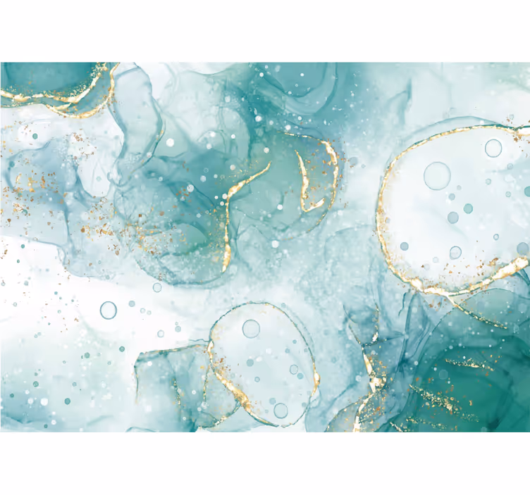 Turquoise And Gold Marble Bathroom Mural - TenStickers