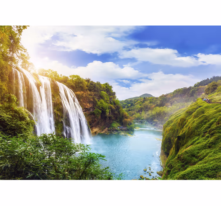 Waterfall and mountains Waterfall Wall Mural - TenStickers