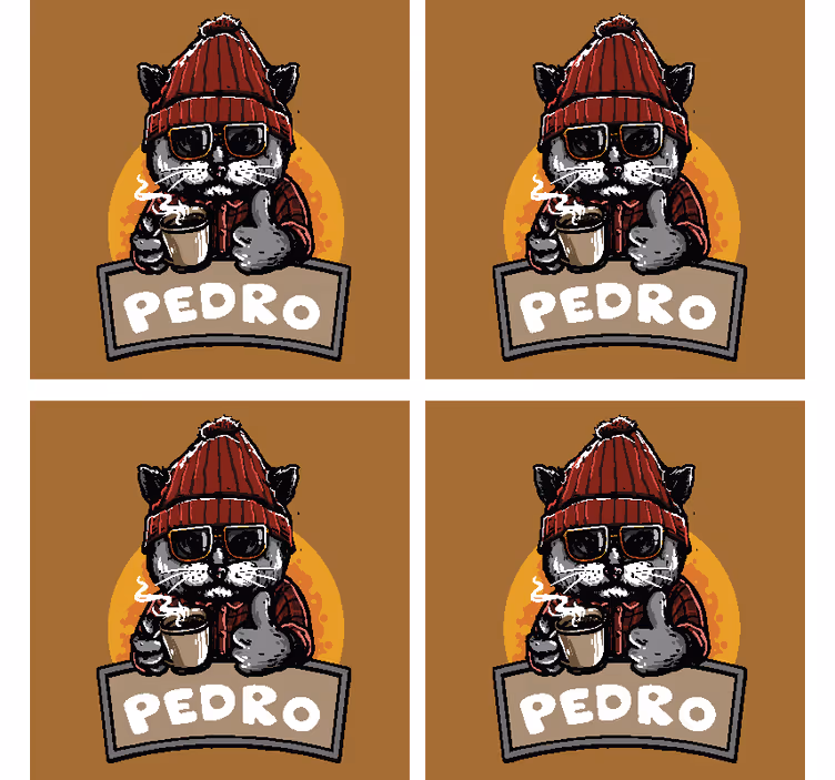 Retro cat with name personalised coasters - TenStickers