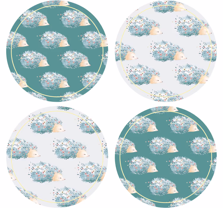Modern coasters with hedgehogs in floral design - TenStickers