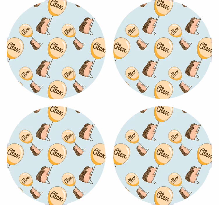 Personalizable coasters with playful hedgehog patterns - TenStickers