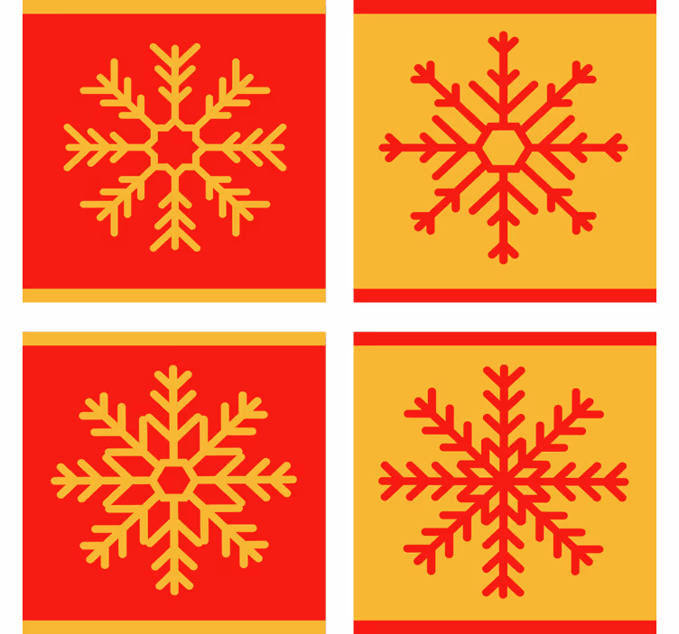 Christmas coasters red yellow snowflake design - TenStickers
