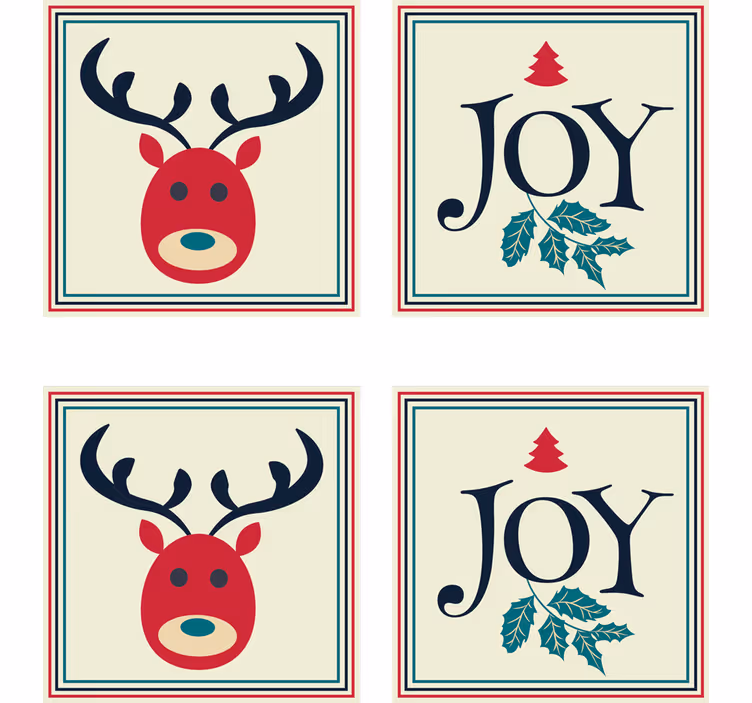 Christmas coasters reindeer and holly design - TenStickers