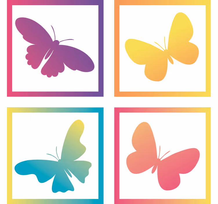 Modern coasters with colorful butterfly silhouettes - TenStickers