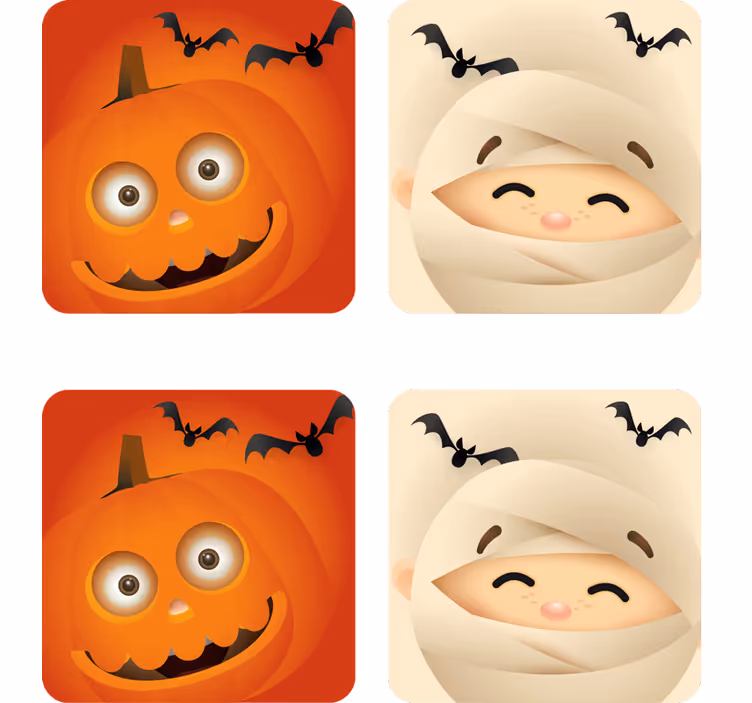 Halloween coasters featuring cheerful pumpkin and mummy - TenStickers