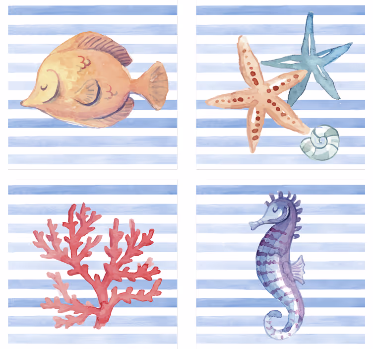 Tile coasters with sea creatures design - TenStickers