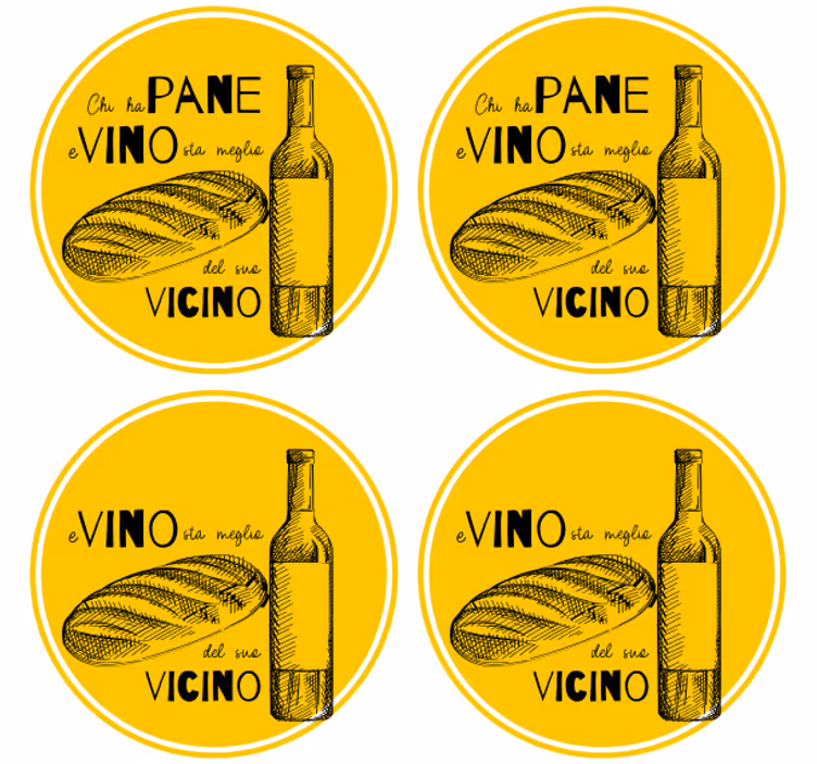 Personalizable coasters wine bottle and bread - TenStickers