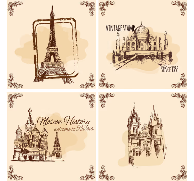 Vintage coasters historic landmark artwork - TenStickers