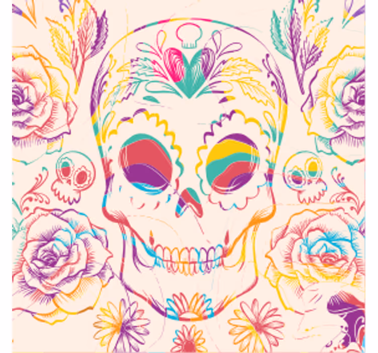 Halloween coasters with colorful skull floral - TenStickers