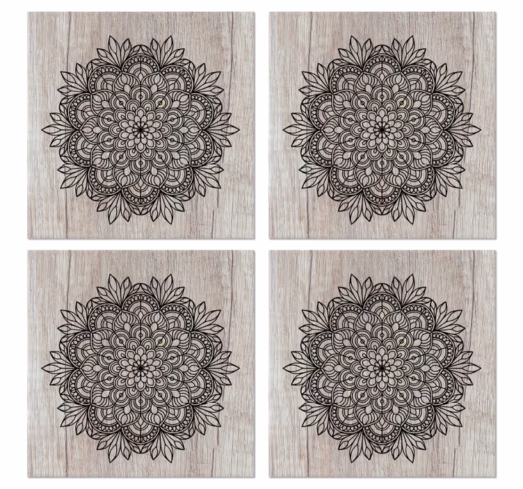 Black mandala on the wood tile coasters - TenStickers