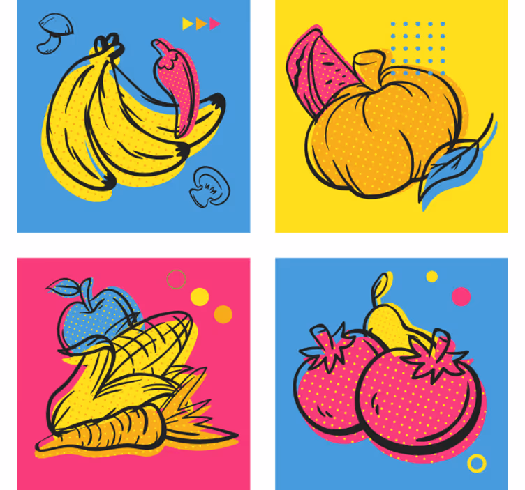 Modern coasters with vibrant fruit illustrations - TenStickers