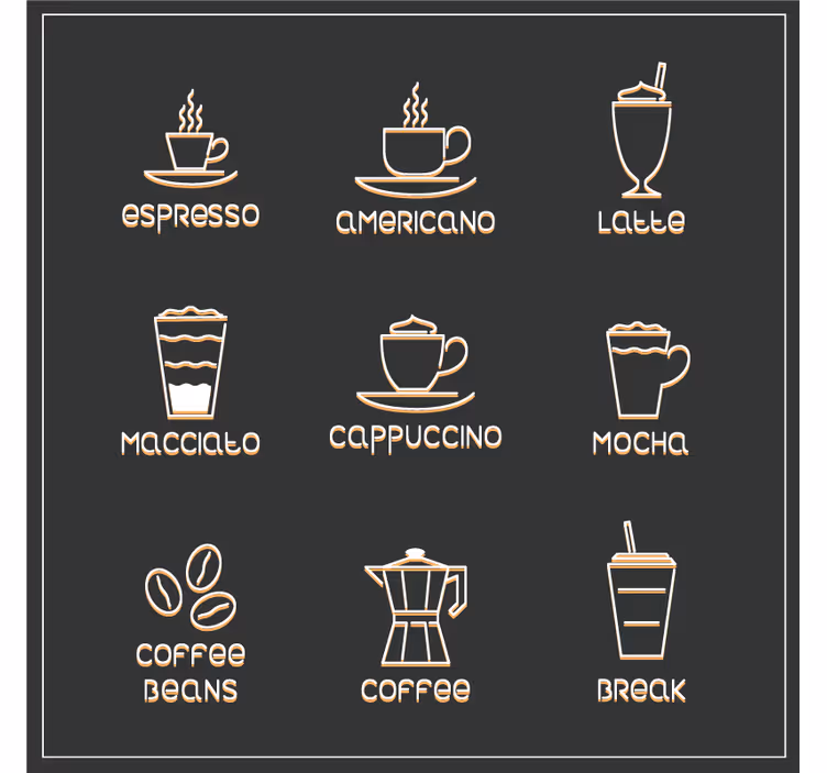 Text coasters coffees and beverages chart - TenStickers