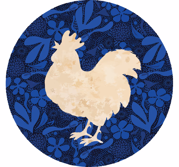 Beige rooster with blue flowers vintage coaster - TenStickers