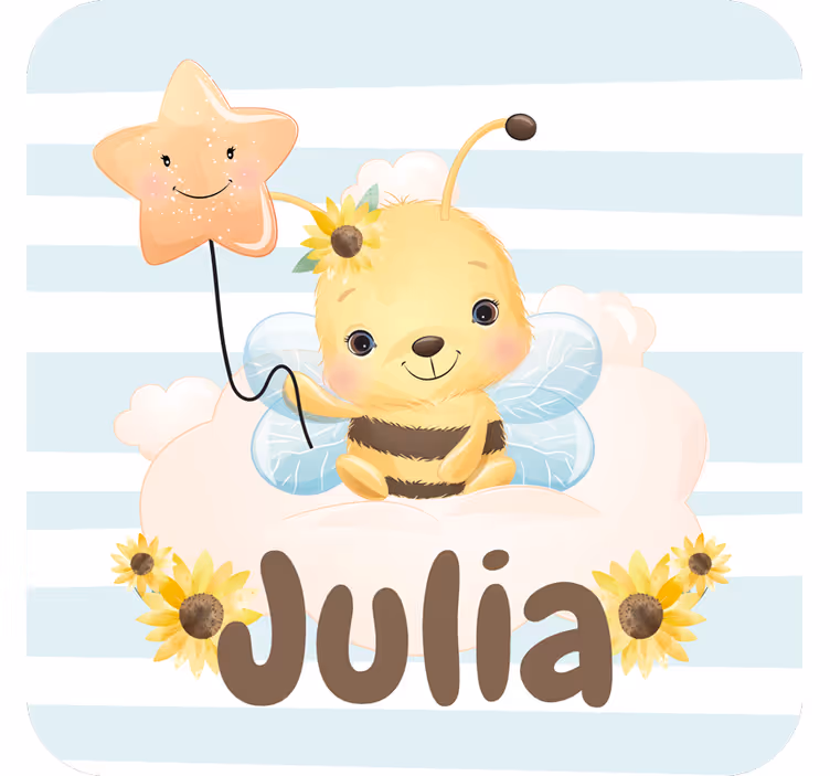 Cute animals bee with name coasters - TenStickers