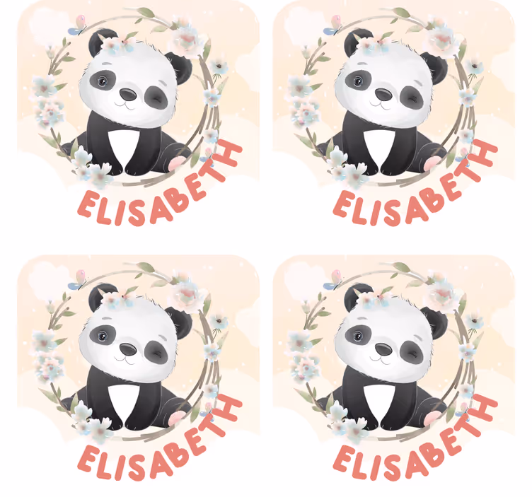 Cute animals panda with name more coasters - TenStickers