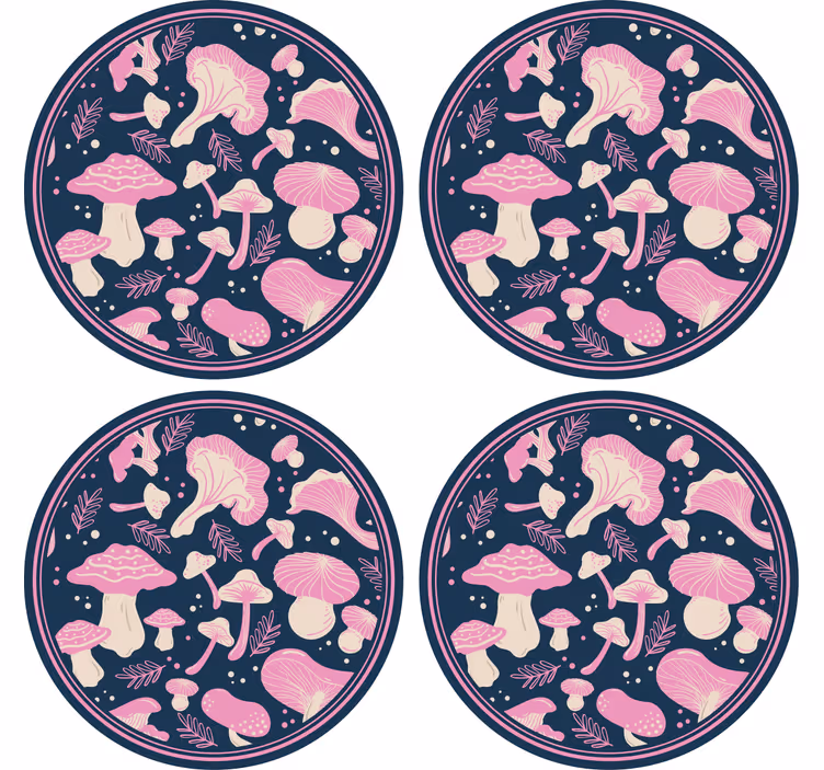 Geek coasters with playful mushroom designs - TenStickers