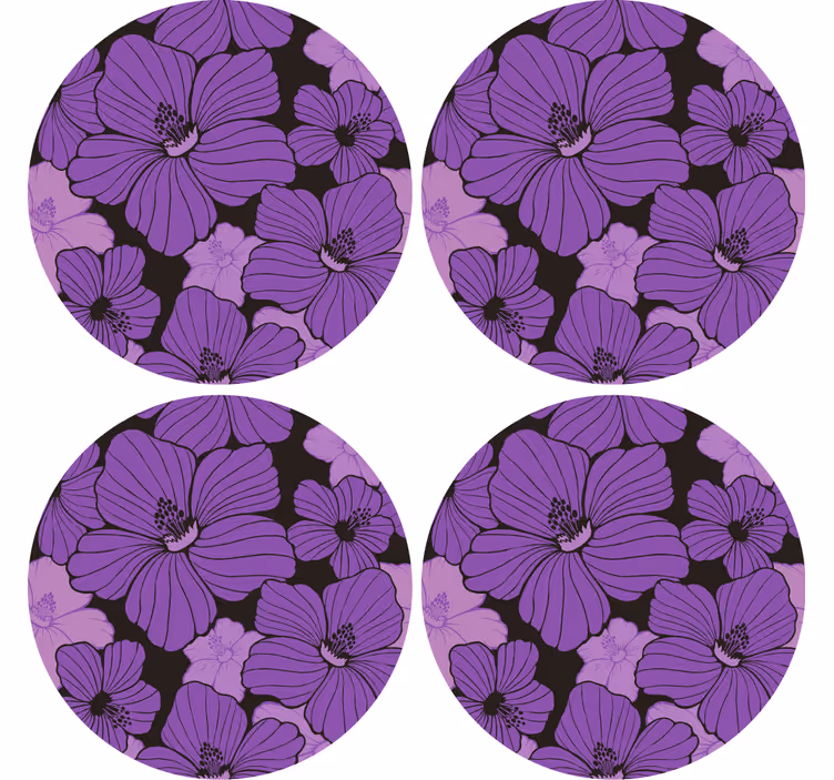 Coasters with vibrant purple floral design - TenStickers