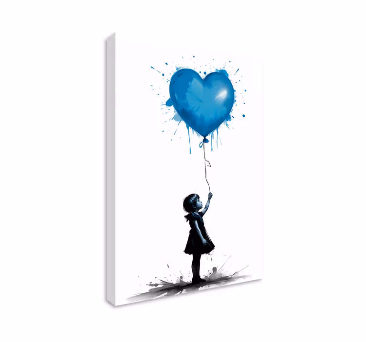 Girl with blue heart baloon canvas art - TenStickers