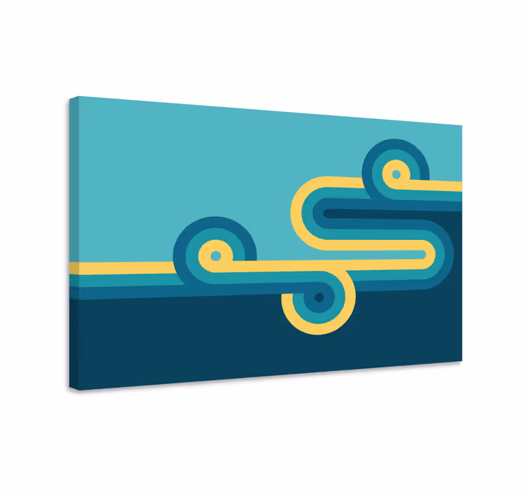 Blue canvas print blue irregular shape with yellow - TenStickers