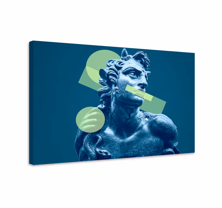 Blue canvas print of colorful 3d shapes in vaporwave style - TenStickers