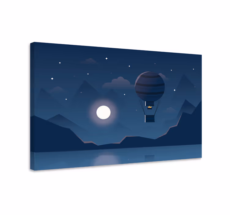 Blue canvas print nighttime balloon adventure - TenStickers