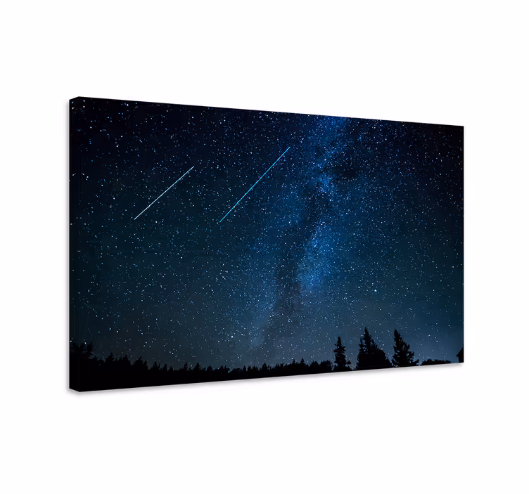 Blue canvas print of a beautiful shooting star landscape - TenStickers