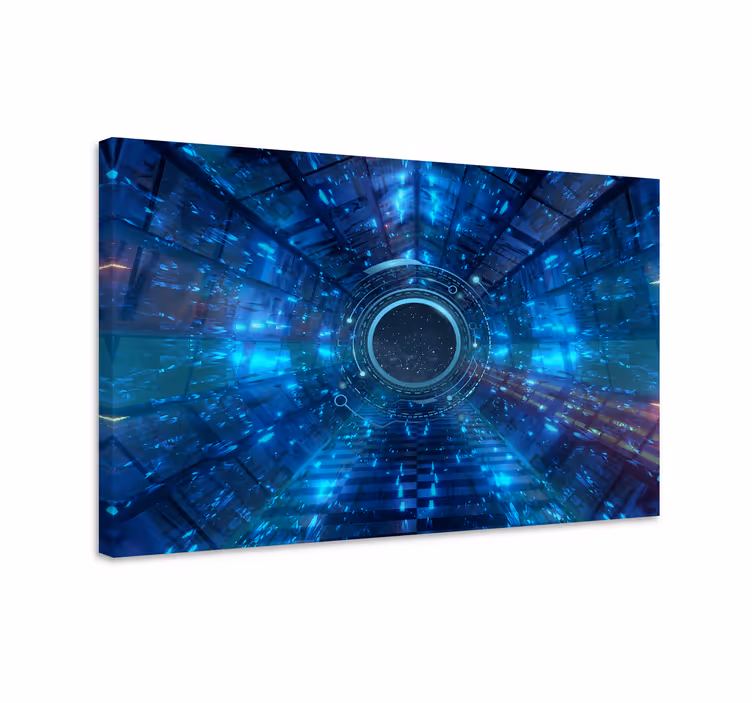 Blue canvas print with geometric sci-fi design - TenStickers