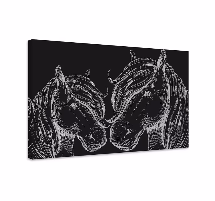 Horse wall art two white horses black and white image - TenStickers