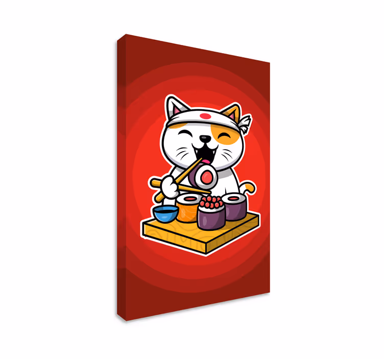 Cat wall art lovely cat eating sushi - TenStickers