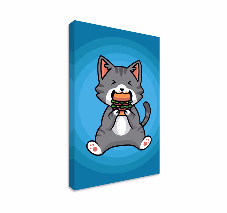 Cat wall art of cat eating a hamburger - TenStickers