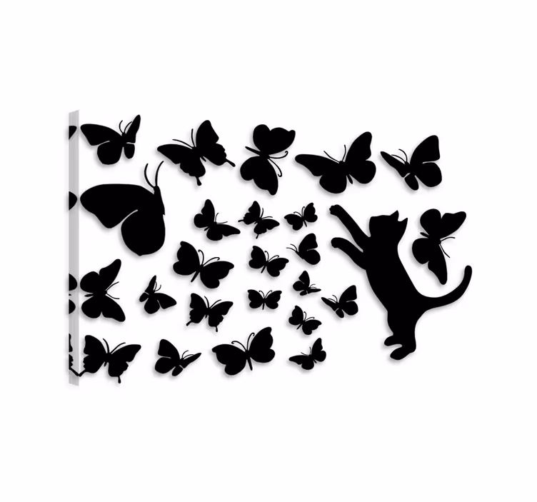 Cat wall art of butterflies and a hunting cat - TenStickers