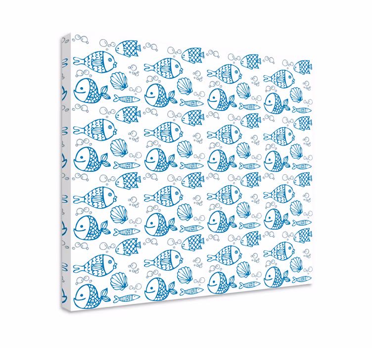 Fish canvas featuring blue fish on white background - TenStickers