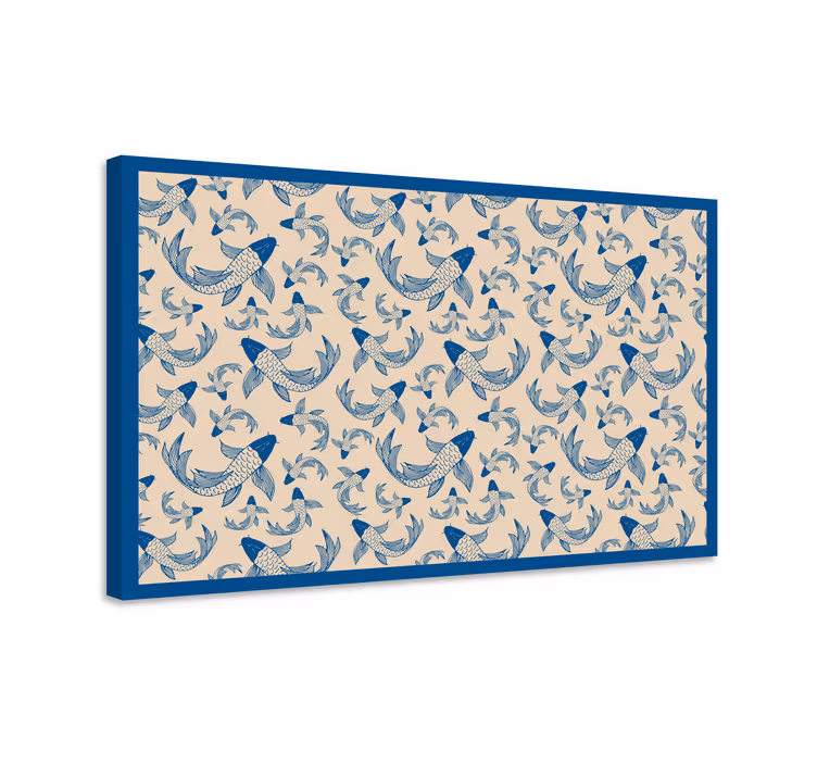 Fish canvas blue swimming fishes on beige background - TenStickers
