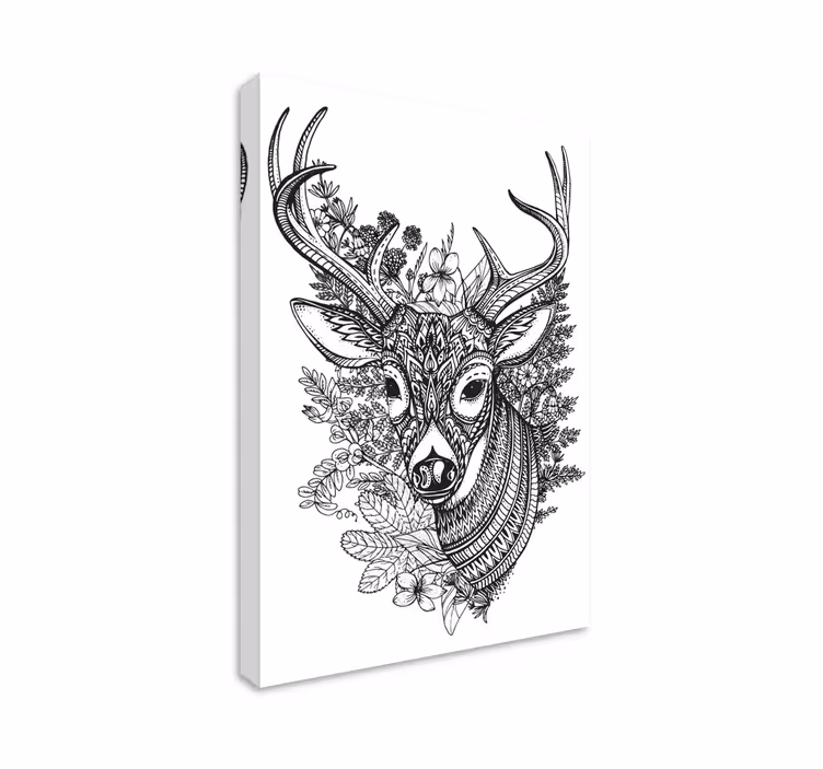 Deer horns with flowers stag canvas - TenStickers