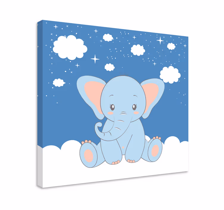 Cute baby cartoon elephant blue nursery canvas - TenStickers