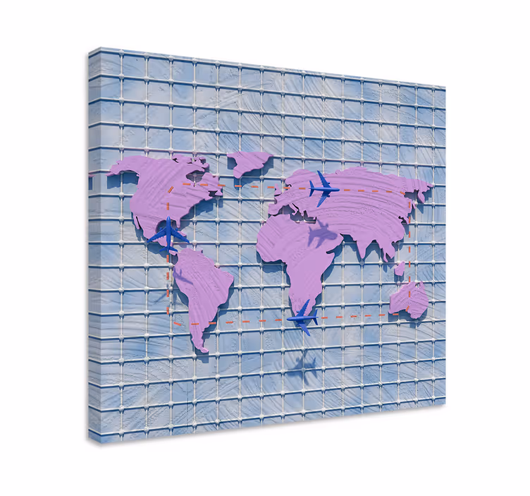 Wood and purple world map canvas - TenStickers